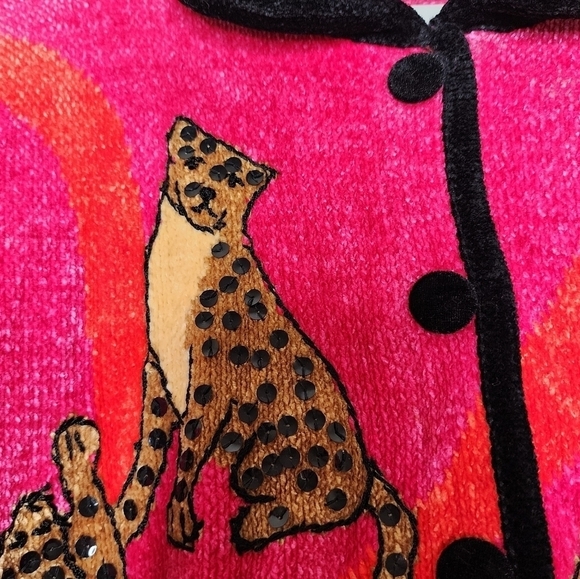 The Sweater Neon Pink & Orange Chetah Sequencing Cardigan Sweater XL - Picture 5 of 5